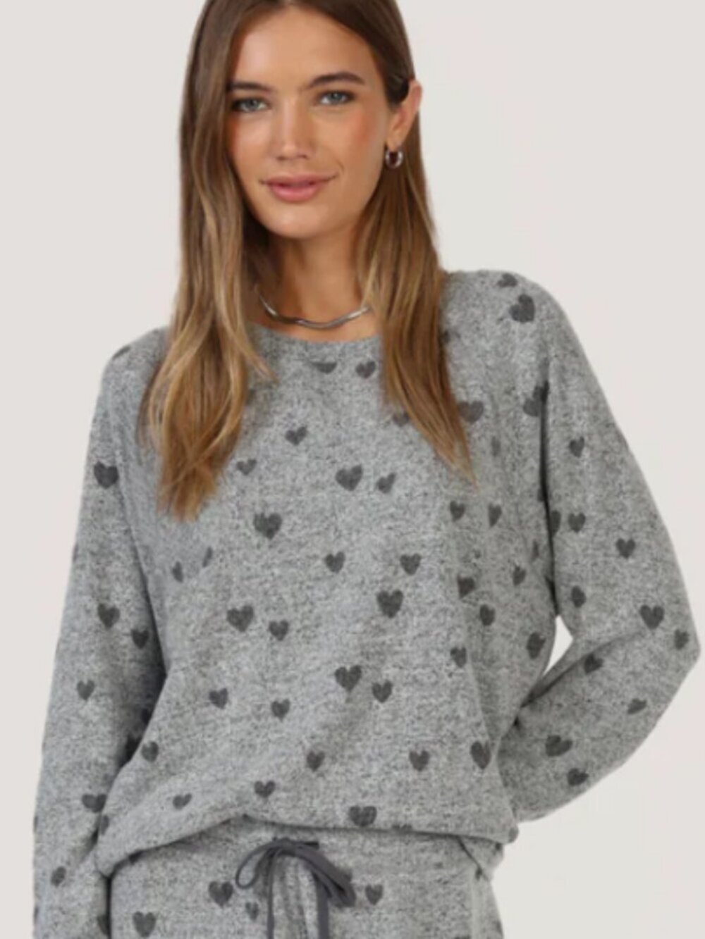 Dylan Gray Heart Print Cozy Lounge Sweater Top Size Medium